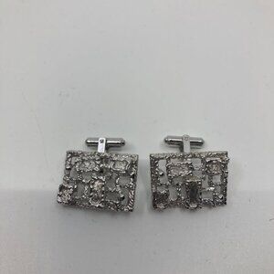 Vtg 1960 modernist minimalist rhodium plated mens cuff links never worn....